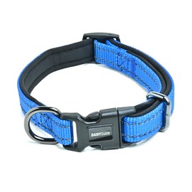 DANYDude Reflective Dog Collar Soft & Comfy Neoprene Padded Dog Collar Adjustable Strong Dog Collars For Small, Medium, Large Dogs & Cats Quick Release Buckle Puppy Collars (L (Large), Navy-Blue)
