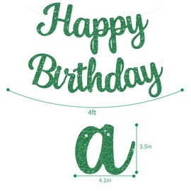 TONIFUL Green Happy Birthday Banner - NO DIY,10Feet,Pre-Strung-Glitter Happy Birthday Sign, Happy Birthday Garland,Happy Birthday Backdrop,Happy Birthday Decorations for Women