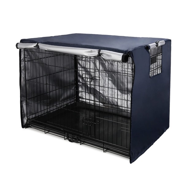 Senmortar Double Door Dog Crate Cover Wire Dog Cage Cover Waterproof Durable Lightweight 420D Polyester Pet Kennel Cover Indoor Outdoor Protection Cage Covers for Dog Crates Dark Blue 48 inches