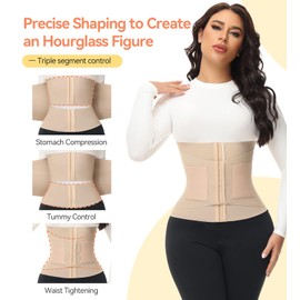 SHAPSHE Waist Trainer For Women Tummy Control Workout Waist Cincher Segmented Triple Wrap Belt Postpartum Girdle with Hooks Tan