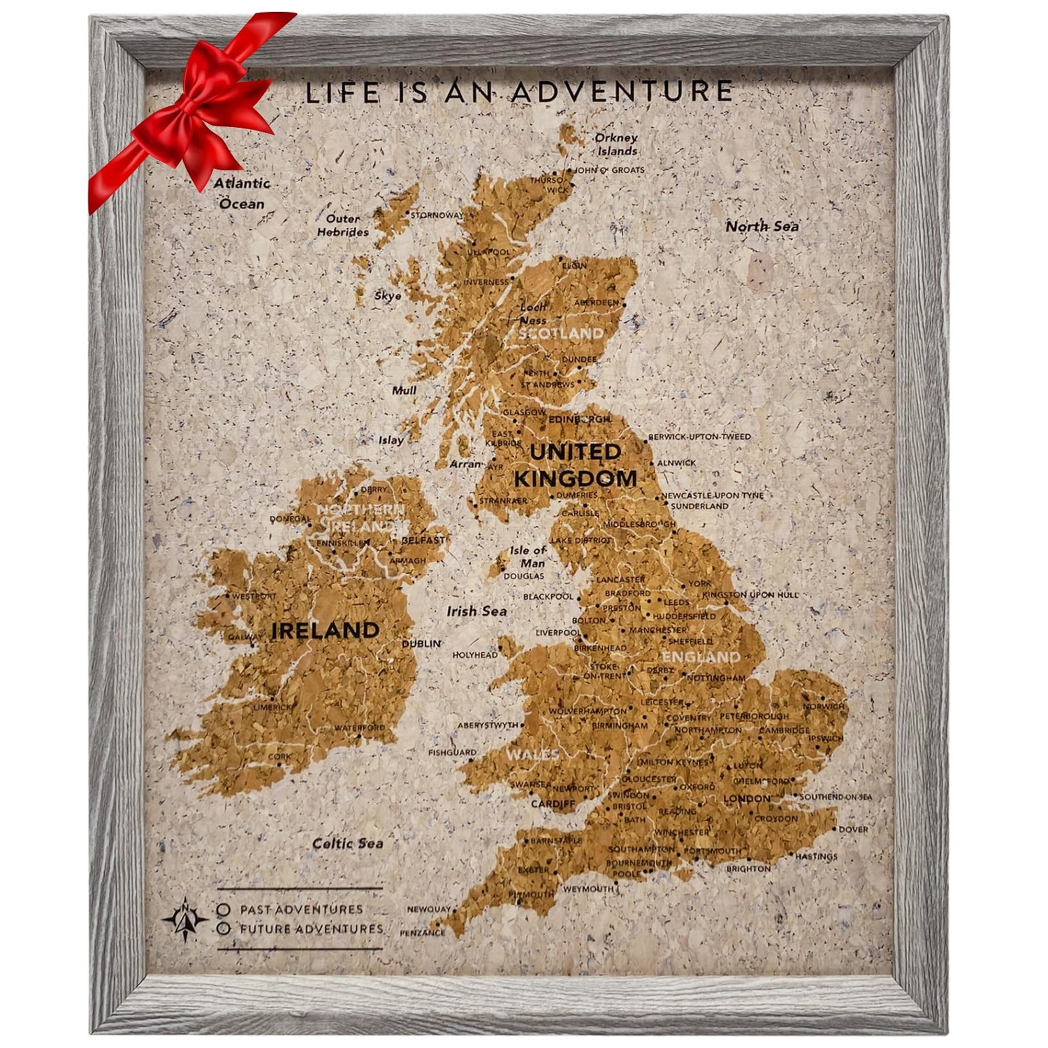 Splosh Travel Map, Desk UK Map Pin Board in Grey, Wooden Frame. Travel ...