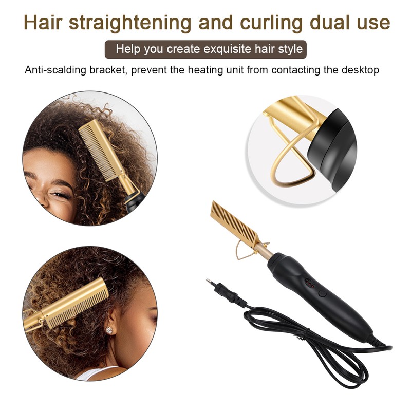 Multi Functional Electric Heating Hair Straightener Comb Hair Curler Curling