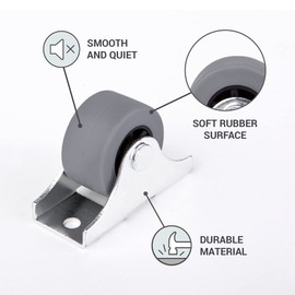 SKIR'CO Pack of 20 Small 25 mm Furniture Castors Rubber Castors Fixed Castors Non-Swivel, One Direction, Screws Included (20)