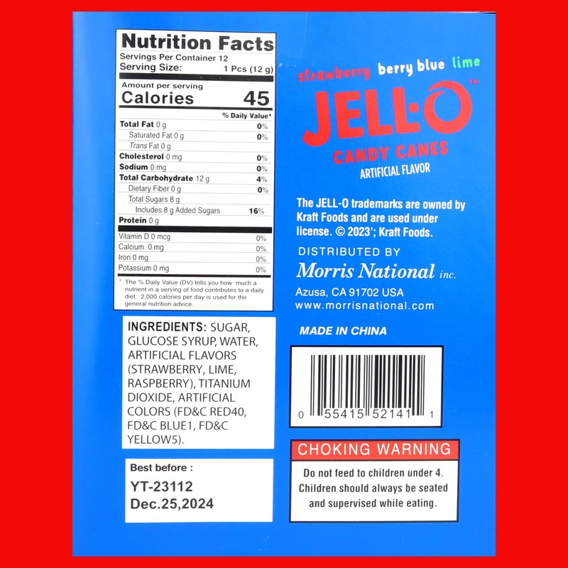 Limited Edition Jello Candy Canes, Fruit Flavored Holiday Treats, Stocking