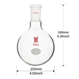 CS Labglass 500ml Single Neck Round Bottom Flask with 24/40 Standard Taper Outer Joint, Borosilicate Glass Boiling Flask, Lab Glassware