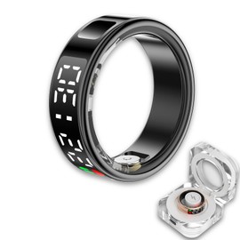 Smart Ring Health Tracker, Wearable Sleep Heart Rate Step Blood Oxygen Tracker, IP68 Waterproof Smart Ring with LED Screen to Track All Your Important Health Indicators (Black, 11)