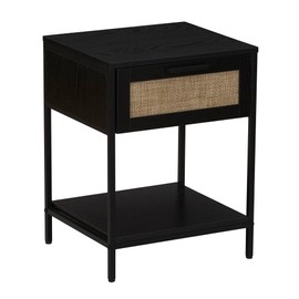 Household Essentials Woven Rattan End Table, Black Oak