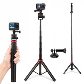 81" Extendable Selfie Stick Tripod for GoPro Mission 1 Pro Hero 13/12/11/10/Max, Aluminum Action Camera Tripod Stand for DJI Osmo Action 6/5 Pro/4/3, Insta360, DSLR, Portable Travel Vlogging
