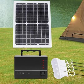 Solar Power Generator with 12V 4Ah Battery Solar Panel Portable Emergency Generator 4 LED Bulbs, USB for Outdoors Camping Travel Hunting Supply Energy