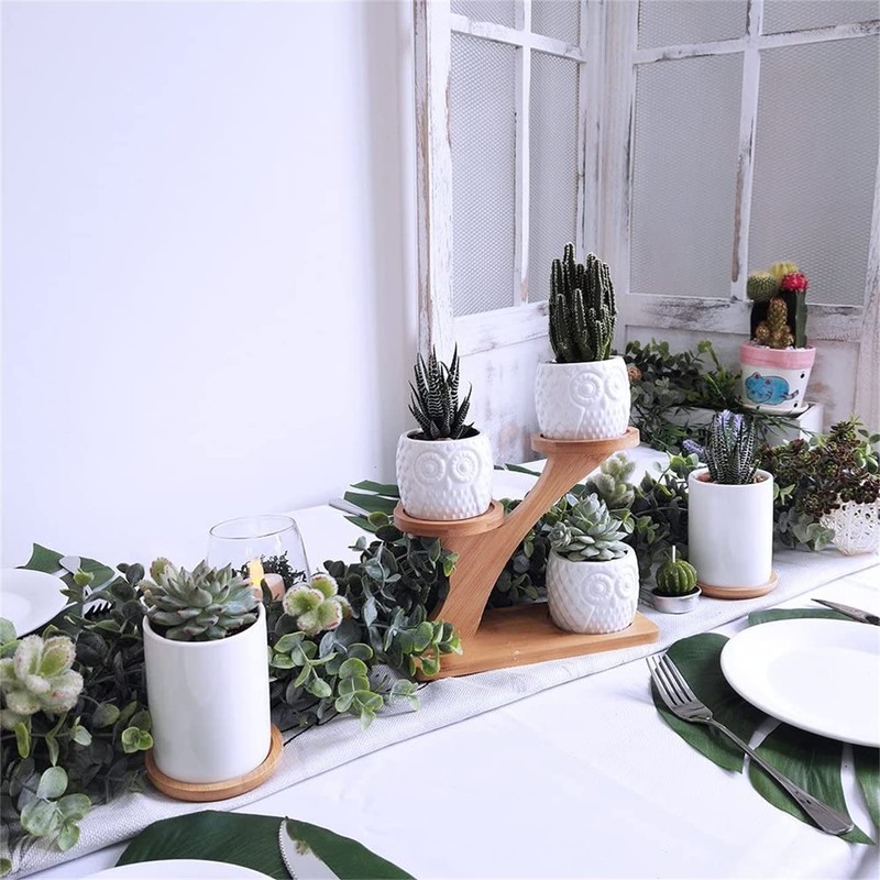 White Owl Ceramic Succulent Pots, 3Pcs Modern Decorative Flower Planters