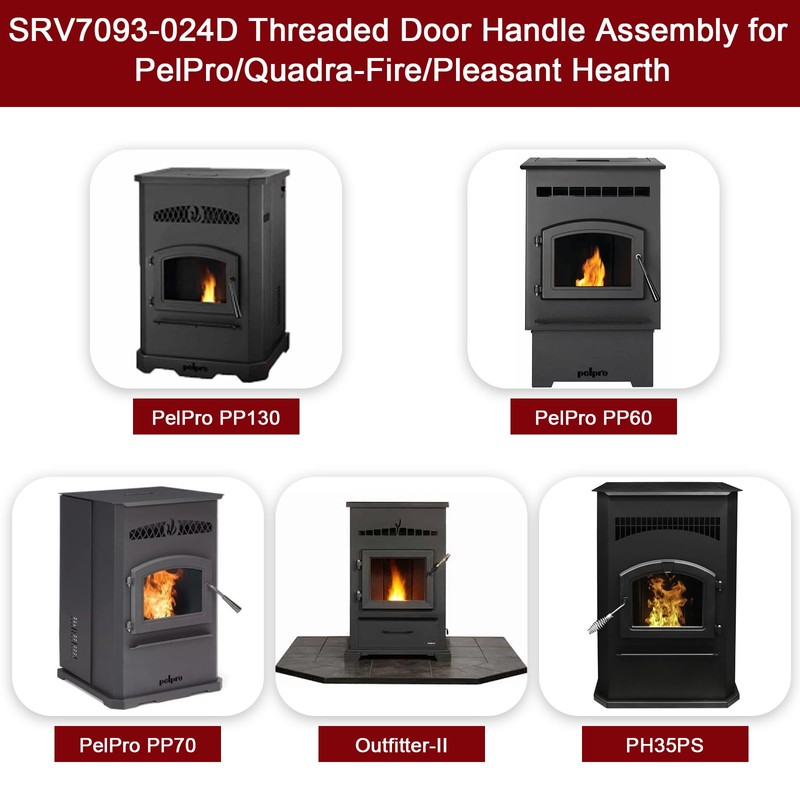 Hiorucet SRV7093-024D Threaded Door Handle Assembly for PelPro Stoves PP60