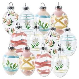 Lillian Vernon Hand Painted Pastel Glass Easter Egg Ornaments - Holiday Home Decor, Spring Themed Tree Decorations, Outdoor & Indoor Use, 1 ½ Inches x 2 Inches, 6 Designs, Set of 12