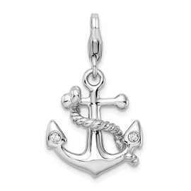 Adornica Diamonds Sterling Silver Rhodium-Plated 3-d Enameled Anchor with Lobster Clasp Charm
