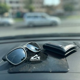 A VERANCO Car Dashboard Mat, 5.5x6.3 inches, PU Gel Material, Black, Universal Fit, Multifunction Anti-Slip Mat for Phone Holder, Radar Detector, Keys, Sunglasses etc