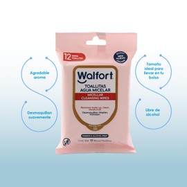 Walfort | Toallas desmaquillillante con agua micelar. Incluye 6 paquetes con 12 toallitas cada uno.