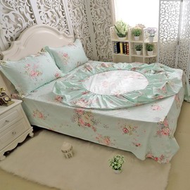 FADFAY Green Floral Bed Sheet Set Cotton Sheets 4-Piece Queen Size