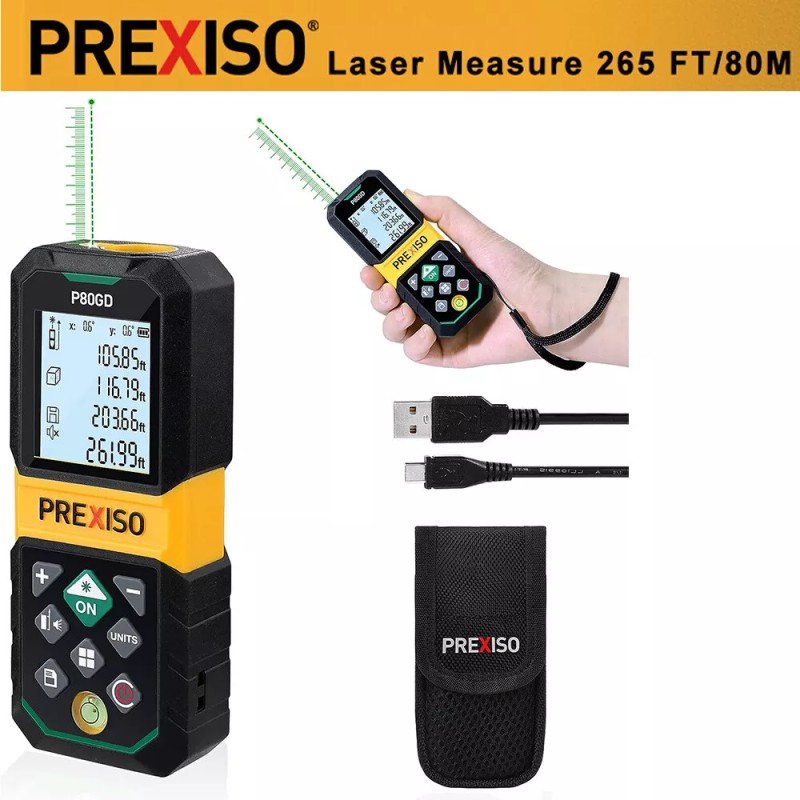 PREXISO Laser Measure Rechargeable 265FtGreen Beam LaserMeasureme