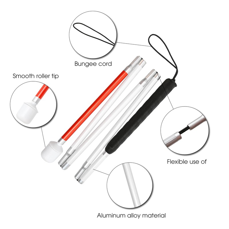 Blind Cane Stick - Mobility Reflective Red-White Foldable Walking Baston
