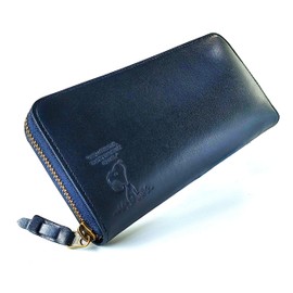 Peanuts 90940 Snoopy Wallet, Adult Long Wallet, Himeji Leather, Round Zipper, Large Capacity, Genuine Leather, navy
