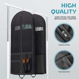 Travel Garment Bag with Zipper Pocket, Suit Bag for Suits, Dresses, Coats