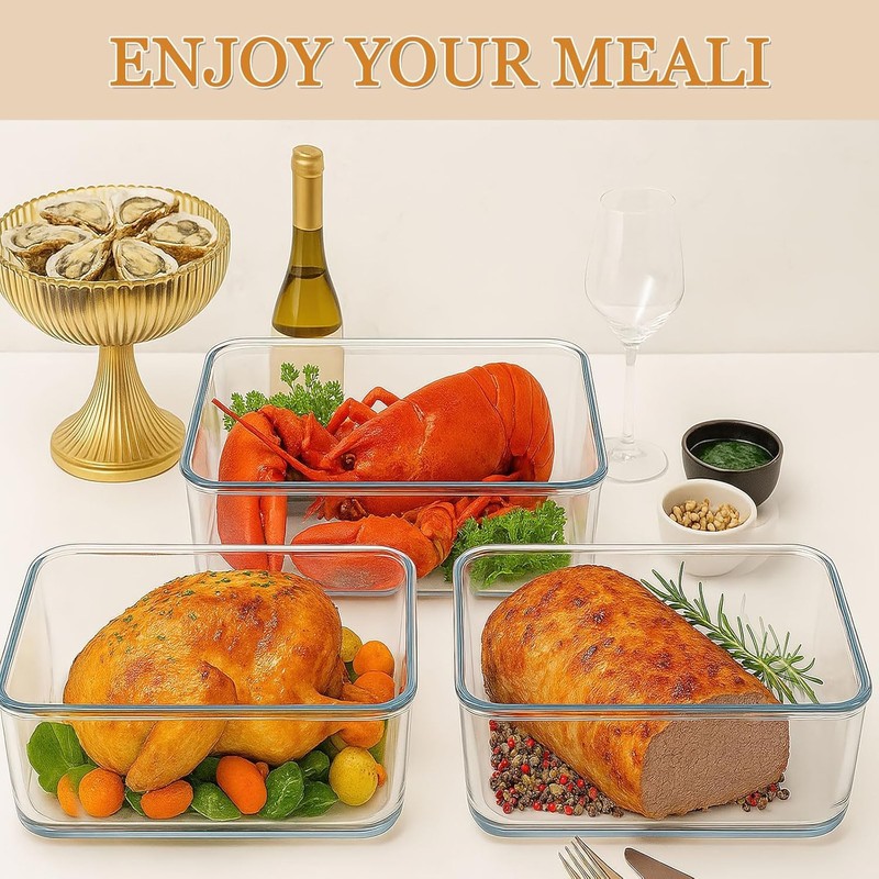Komphy Large Glass Food Storage Containers with Lids, 200 Oz/26