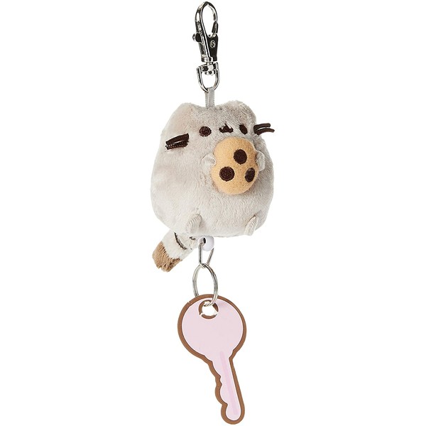GUND Pusheen with Cookie Plush Retractable Keychain, Gray, 2.5"