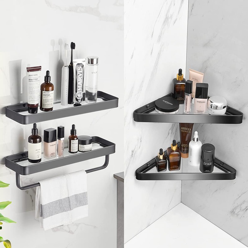 VOLPONE Bathroom Shelves Wall Mounted Glass Corner Shower Shelf for