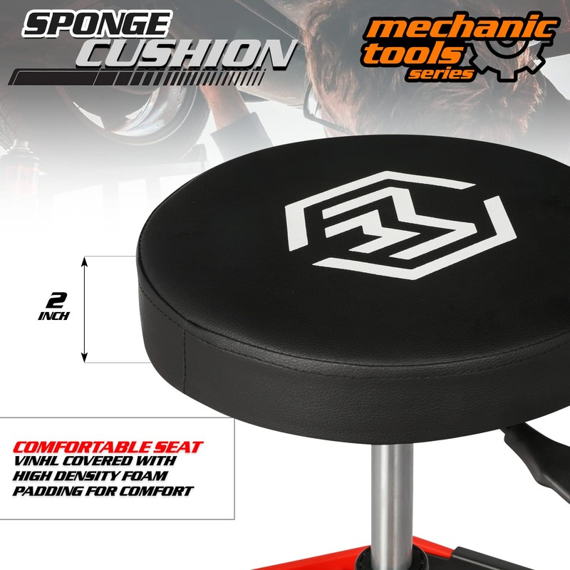 M-AUTO Pneumatic Mobile Rolling Garage Stool with Equipment Tray and