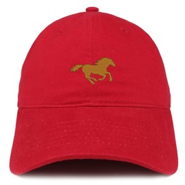 Trendy Apparel Shop Running Mustang Embroidered Cotton Unstructured Dad Hat - Red
