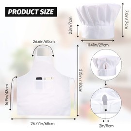 Geyoga 4 Pieces Chef Aprons and 4 Pieces Chef Hat Set Adjustable Apron with Pocket Butcher Hat Baker Costume Kitchen Apron for Men and Women