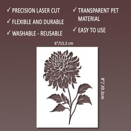 Dahlia Stencil - Flower Stencils for Painting on Wood, Canvas, Paper, Fabric, Wall, Furniture - Stencils for Crafts Reusable for Art, Cards, Journaling & Pattern Template -Floral Stencil (6x8 inch)