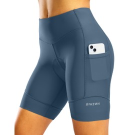 Padded Bike Shorts for Women High Waisted 4D Padding Cycling Bicycle Road Biking Cycle Biker Riding Spinning Shorts with Pockets(Blue Grey,XL)