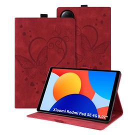 Auslbin Case for Xaiomi Redmi Pad SE 8.7 4G 2024, Butterfly Embossed Leather with Stand Function, Flip Tablet Cover suitable for Redmi Pad SE 8.7, Red