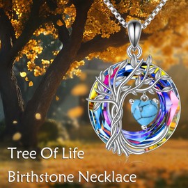 Tree of Life Birthstone Necklace for Women 925 Sterling Silver Tree of Life Jewelry Turquoise Pendant December Birthstone Gemstone with Crystal Anniversary Birthday Christmas Gifts for Women