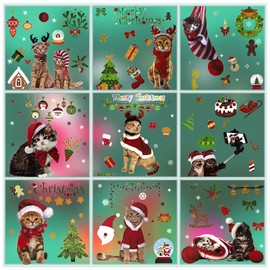 Christmas Window Clings,Cat Window Stickers Christmas Decorations,Llewyn 9 Sheets Double Sided Colorful Static Window Decals for Windows,Office,Home,Classroom,Party Decorations