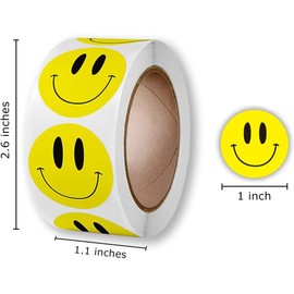 Mayatra's Happy Face Paper Stickers, 1 Inch Yellow, 500 Pieces Per Roll, Permanent Adhesive, for Teachers, Parties, Rewards, Kids School Smile Face Stickers