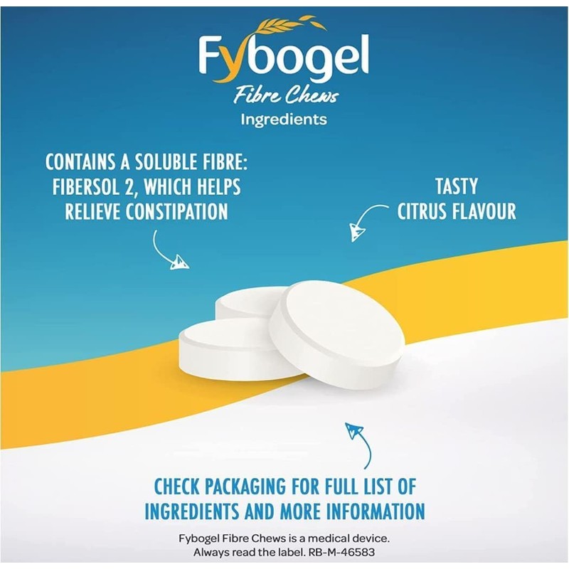 Fybogel Fibrechews Citrus - Fibre Chews, Citrus, 60 Tablets, Effective