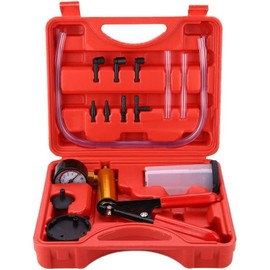 Bomba Vacío Manual Portátil | Purgador Manometro | Kit de Drenaje de Líquido de Frenos Líquido de Dirección Medidor de Vacío Aluminio | Auto Moto Universal con Estuche y Adaptadores