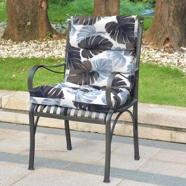 LVTXIII Outdoor Tufted High Back Cushions, Solid Fluffy Seat and Back Chair Cushion with Ties, Patio Replacement Rocking Chair Cushion for Outdoor Furniture Use (22" W x 20D, 2 Pack, Monstera Blue)