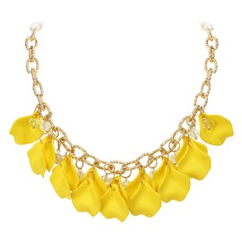 Flyonce Flower Petal Necklace for Women, Yellow Acrylic Beaded Boho Statement Floral Petals Collar Necklaces for Summer Beach Holiday