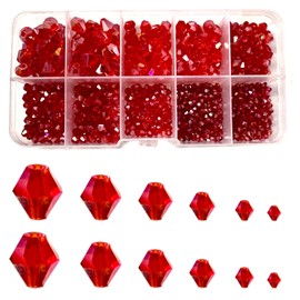 Gocelyn 900pcs Crystal Bicone Glass Beads of AB Color (Red), Rondelle Crystal Beads Assorted Supplies Spacer Loose Beads for Jewelry Making Findings Bracelets Pendants (2mm, 3mm, 4mm, 5mm,6mm, 8mm)