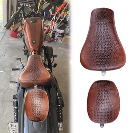 DREAMIZER Motorcycle Front Driver Solo Seat+Rear Passenger Pillion Pad for Harley Sportster 48 72 Iron 883 XL883 Forty Eight XL1200 Seventy Two 1200 , Crocodile Style Brown