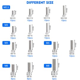 Set of 135 Cylinder Screws M2.5 M3 M4 M5 M6 M8 A2-70 Allen Screws Screw Assortment Kit Made of 304 Stainless Steel & Storage Box Cylinder Head Screws Hex Socket Head Screws Assortment Kit