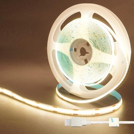 Clearhill 5V USB COB LED Strip Lights,6.56FT/2M,Natural White 4000K,320LEDs/M,8mm Width,Not Waterproof IP20,1M USB Cable,Flexible LED Tape Light for DIY Home Indoor Decoration