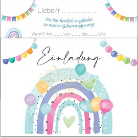 Children's Birthday Invitations Rainbow - Pack of 20 A6 with Colourful Rainbow Motif - Made from Recycled Card