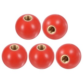 M METERXITY 5-Pack Threaded Ball Knobs, M10 Female Thread 35mm Dia. Thermoset Ball Knob for Lathe/Machine/Lawn Mowers, Round Phenolic Brass Insert Lever Handle [Red]
