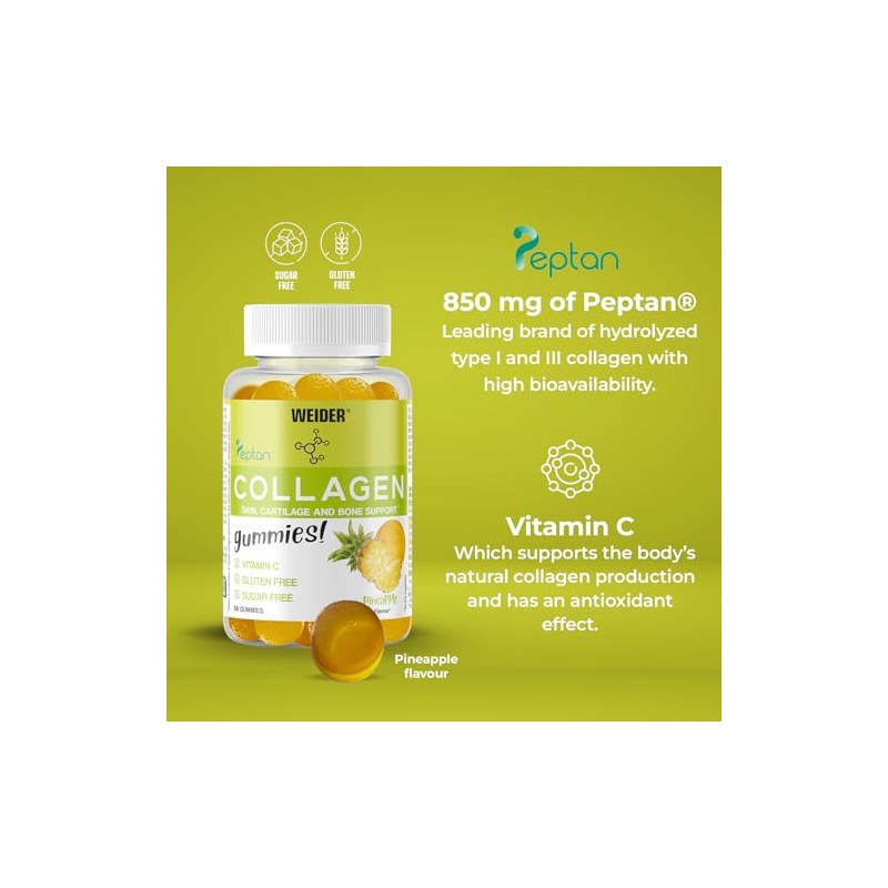 Weider Collagen Gummies (50 Gummies) Pineapple Flavour, Sugar-Free