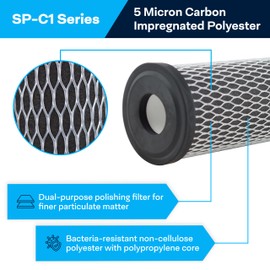 SpiroPure SP-C1 10x2.5 5 Micron Dual Purpose Sediment and Carbon Water Filter Cartridge C1 155002-43 D-10A (Case of 24)