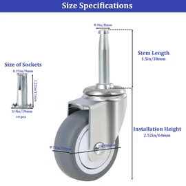 Enyke 2 Inch Long Stem Casters 600 LBS with 5/16" x 1-1/2" (8 x 38mm) Stem, TPR Rubber Casters Set of 4, 360 Degree Swivel Castor Wheels with Ball Bearing, Casters Wheels for Furniture