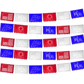 mexfabricsupplies Fourth of July Party Bunting, July 4th party supplies, Patriotic Decorations, Independence Day, Red White and Blue flag banners